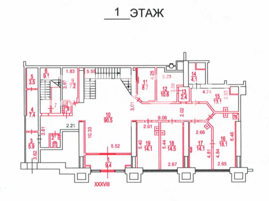 Планировка офиса 988.8 м², 1 этаж, ЖК «Триумф Палас»